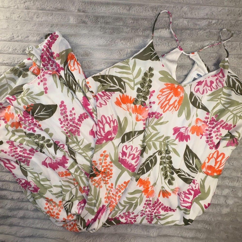 Old Navy Dress Womens 2XL Maxi White Floral Vacay Resort Wear Spaghetti‎ Strap - Picture 13 of 13